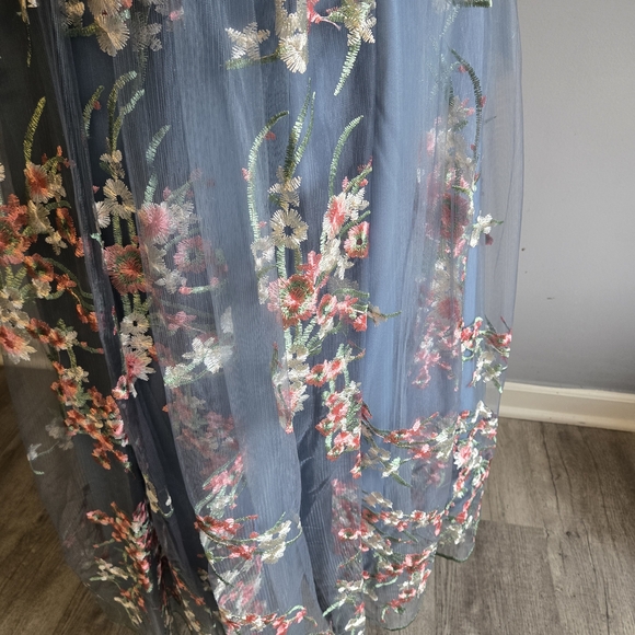 Floral Embroidered Blue Dress - Picture 2 of 11